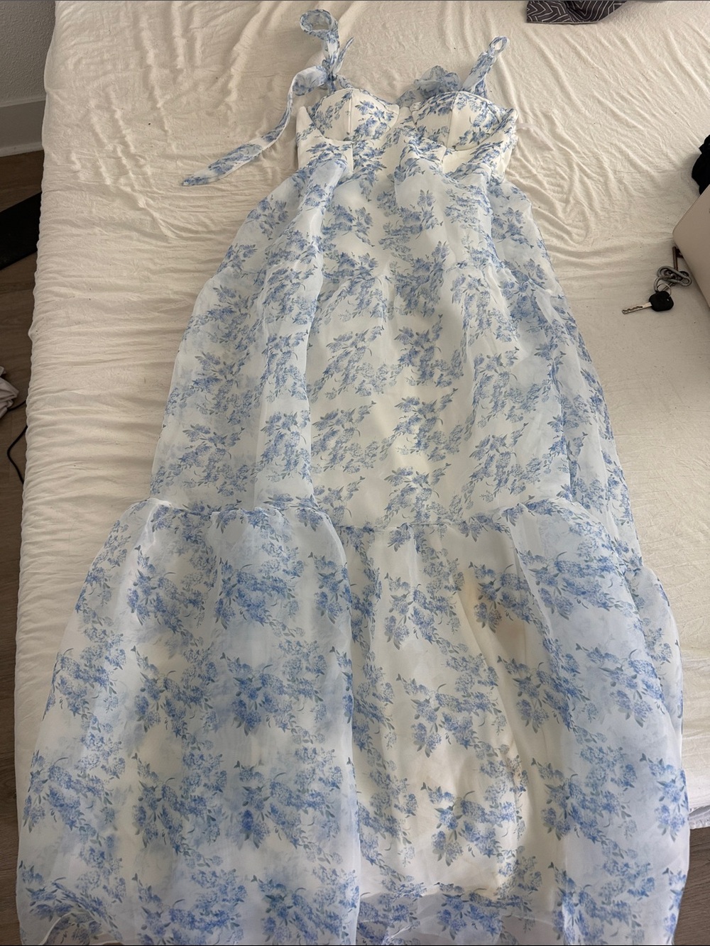 Source Unknown Blue Floral Bustier Maxi Dress
